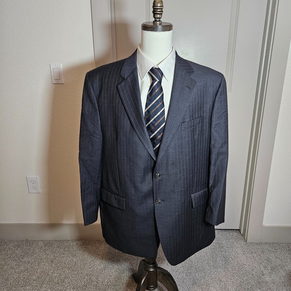 Lauren Ralph Lauren 48R Wool Suit Blazer Sport Coat Men Gray Pinstriped